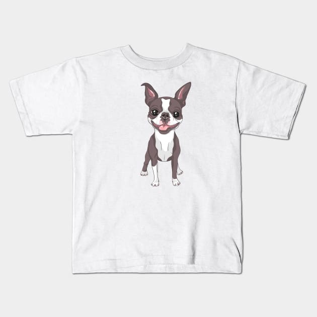 Smiling dog Boston Terrier Kids T-Shirt by kavalenkava